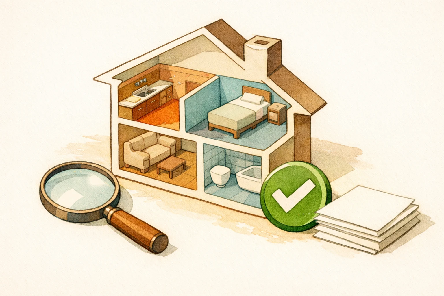Ilustração de verificação de ambientes e informações de um imóvel
