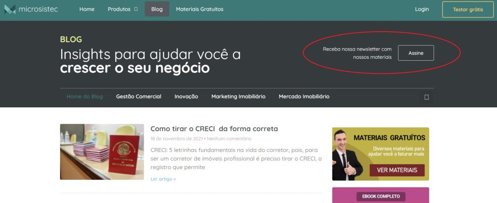 tela de cadastro no sites para corretores de imóveis